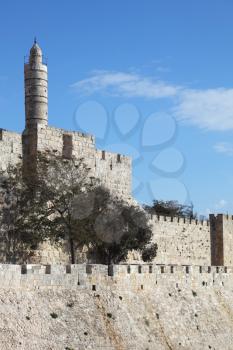 Grandiose walls of Jerusalem and the Tower of David