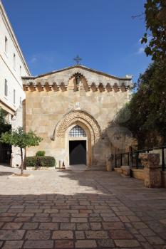 The great city of Jerusalem. Entrance to the church in the Christian quarter of Old City
