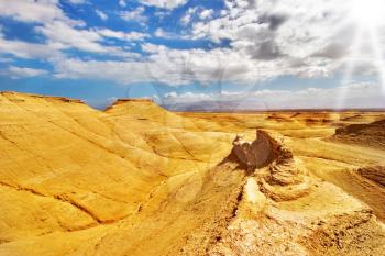 Yellow desert. Picturesque ancient mountains about the Dead Sea in Israel
