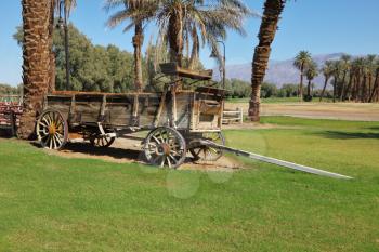Museum open-air. Ancient vehicles of the first settlers in an oasis in Death Valley