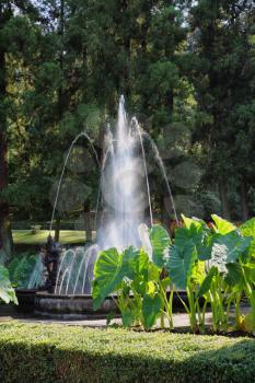 A magnificent fountain with a round bowl. A masterpiece of garden architecture - a park on Lake Maggiore