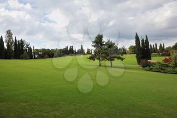 A large green field in a park-garden Sigurta around Verona
