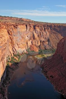 The magnificent river Colorado. A cool stream between mountains of red sandstone