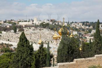 Gold domes of a temple of Sacred Maria Magdaliny, Jerusalem