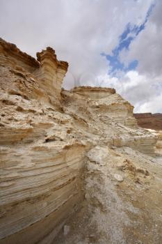 Huge dry sandy canyon in ancient mountains of the Dead Sea