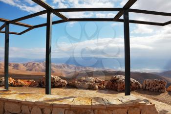 Wonderful winter day in the Judean desert. Magnificent views from the observation deck next to the road
