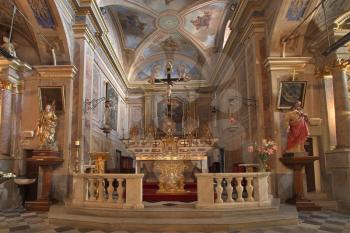  Rich internal furniture of church in ancient small town on coast of Mediterranean sea