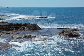 Picturesque sea coast in the early spring. White rocks and grottoes Rosh-a-Nikra