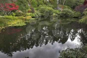  Lake in well-known gardens Butchart Gardens on island Vancouver