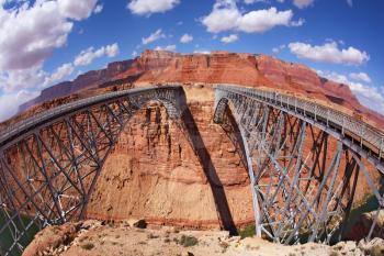 The famous double Navajo Bridge over the River Colorado separately for transport and for pedestrians