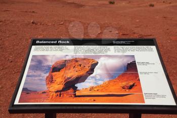Tourist Index describing the Balanced Rock in the red rock desert in California