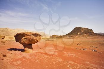 Huge rock from red sandstone in the form mushroom in the heated desert