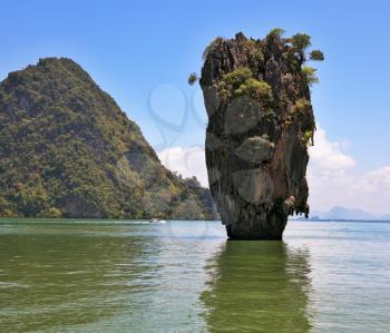 Fabulously beautiful landscape.Closed lagoon into the ocean. Lovely island -  rock in the shape of the vase James Bond
 