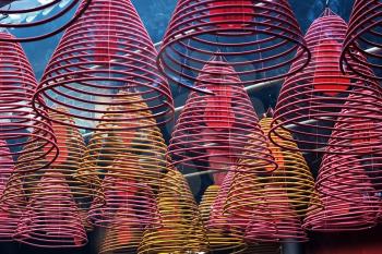 
Cones  incense burners, hooked from a ceiling of a Chinese temple
