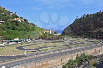 Picturesque go-cart racing on island Madiera, in mountains
