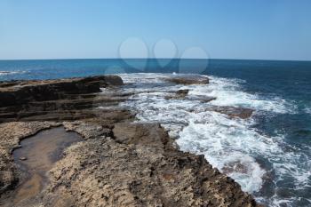 Picturesque coast of Mediterranean sea in the early spring. Northern border of Israel