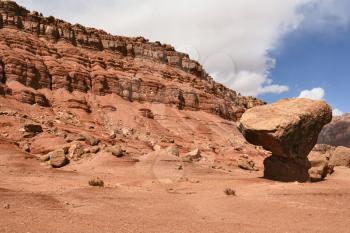 American desert. The famous giant mushroom of red sandstone and dazzling sun