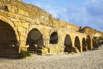 The aqueduct of the Roman period at coast of Mediterranean sea in Israel