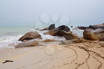 After the storm. The beach of Koh Samui and scenic rock after the flood and storm
