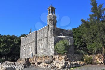 The Church of the Primacy - Tabgha. Jesus then fed with bread and fish hungry people. The Holy Church was built on the Sea Gennesaret. Benedictine monastery