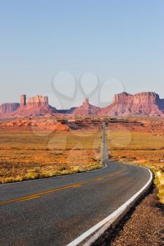 Great American road. Monument Valley in the red desert