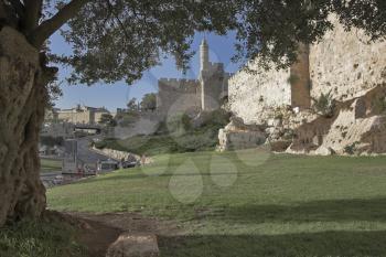  The ancient walls surrounding Old city in Jerusalem 