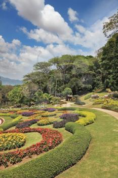 The most beautiful park in Southeast Asia in Thailand. Magnificent flower beds, green lawns and tropical trees