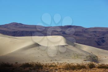 The Phenomenon of Death Valley, California - a huge sand dune Eureka, before sunrise. Delightful alternation of light and shade