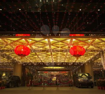 Night hotel. Superb decorated hotel before the Chinese New year