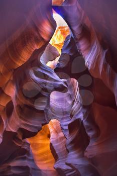 Shone orange and violet colors a canyon of Antelope in the USA in a bright sunny day    