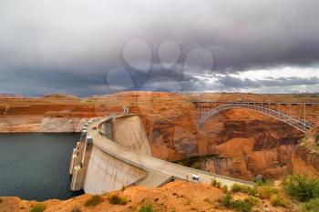  The bridge and a dam on the river Colorado in the USA