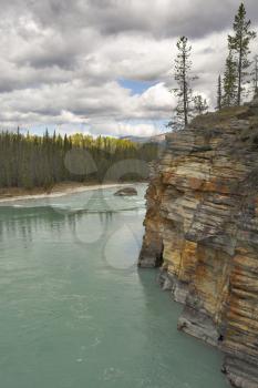 Flood of the river Athabasca after a powerful falls

