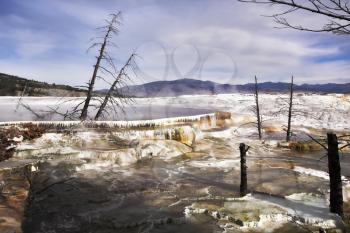 Hot fog above geothermal springs in Yellowstone national Park