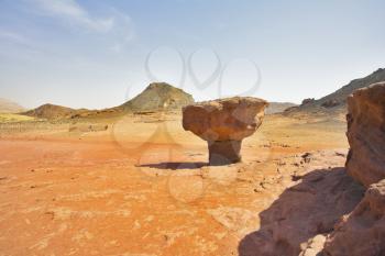 Naturally arisen monument from sandstone mushroom in park Timna in Israel