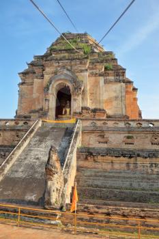  The step pyramid in which is the huge gold Buddha. Grandiose ritual construction in Thailand
