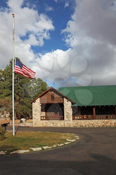 Tourist Information Center near the Grand Canyon.U.S. State Flag is fluttering in the wind