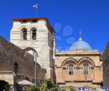 Church of the Holy Sepulchre in Jerusalem. Photo taken from the balcony of the house on the other side of the square