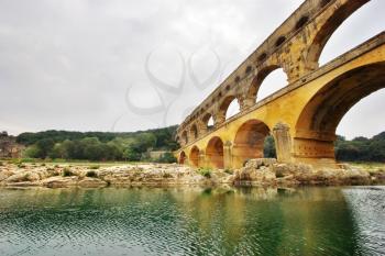 The well-known antique bridge-aqueduct Pont du Gard in Provence