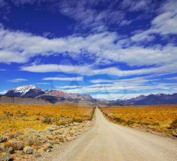 The endless pampas in Patagonia, Argentina. The road in the desert