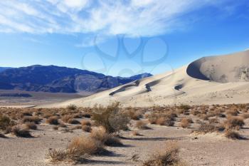 Cold sands of the famous Eureka - a giant sand dune in California. Early morning in the desert