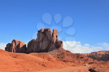 The famous monolith of red sandstone - Camel. Monument Valley in the afternoon. 