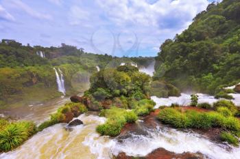  Fantastically spectacular boiling and thundering waterfalls of Iguazu. Waterfalls in Brazil. The picture was taken Fisheye lens