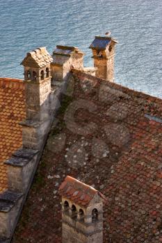 A survey platform on a roof of a medieval fortress ?hillon on coast of lake Leman