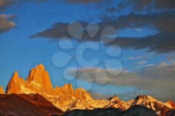 The magnificent sunrise over Mount Fitzroy in Patagonia.