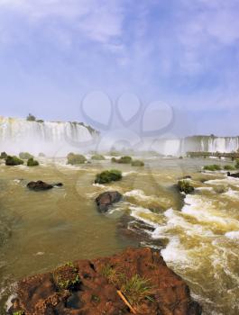 Waterfalls in Brazil. Fantastically spectacular boiling and thundering waterfalls of Iguazu. The picture was taken Fisheye lens  