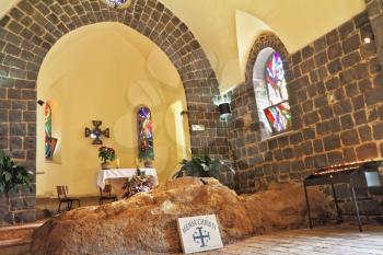 The Church of Primacy - Tabgha. The interior of the church by the Sea Genisaret. Jesus then fed with bread and fish hungry people.