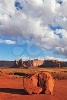 Red Desert. The famous cliffs of various forms of Monument Valley. Navajo Reservation in the U.S.