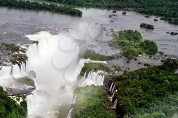 Iguazu, the most famous and abundant waterfalls in the world. Devil's Throat most impressive place, photographed from a helicopter