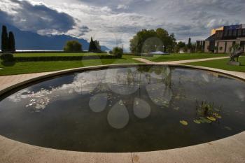  Small pool on quay of lake Leman in resort city Montreux