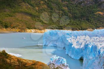 Los Glaciares National Park in Argentina. Colossal Perito Moreno glacier in Lake Argentino. Sunny summer day